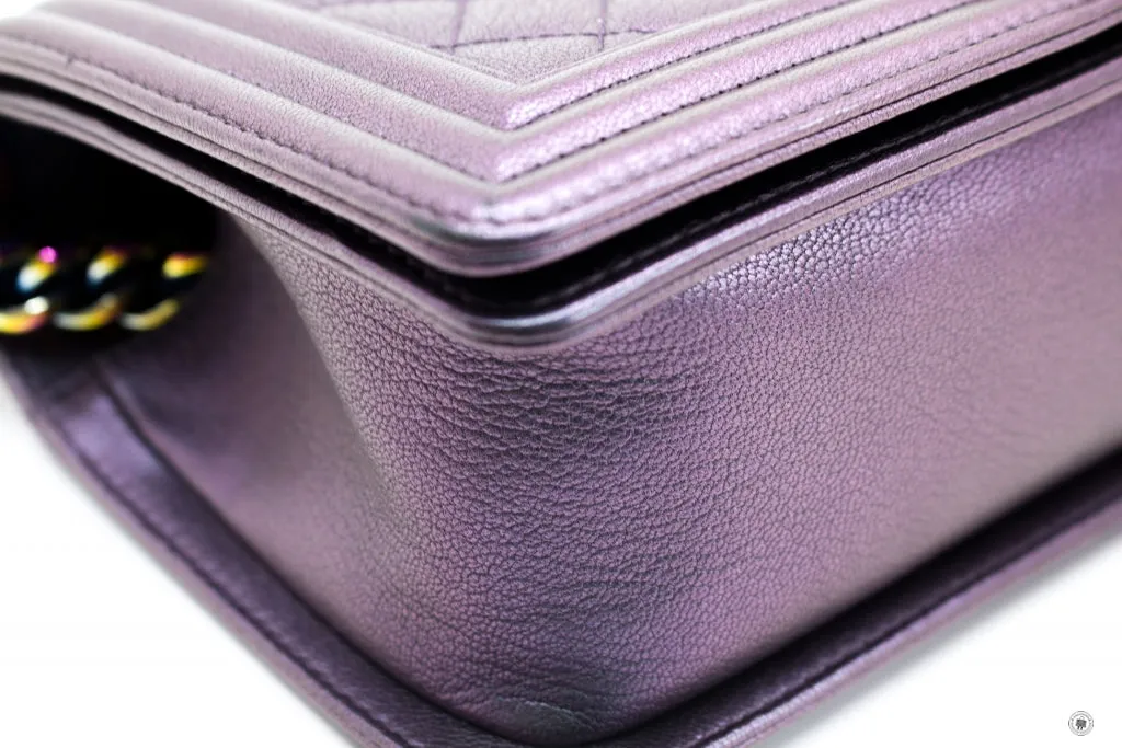 Chanel A67086 Boy Rainbow  Iridescent Purple  Calfskin Medium Shoulder Bags