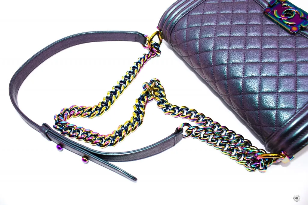 Chanel A67086 Boy Rainbow  Iridescent Purple  Calfskin Medium Shoulder Bags