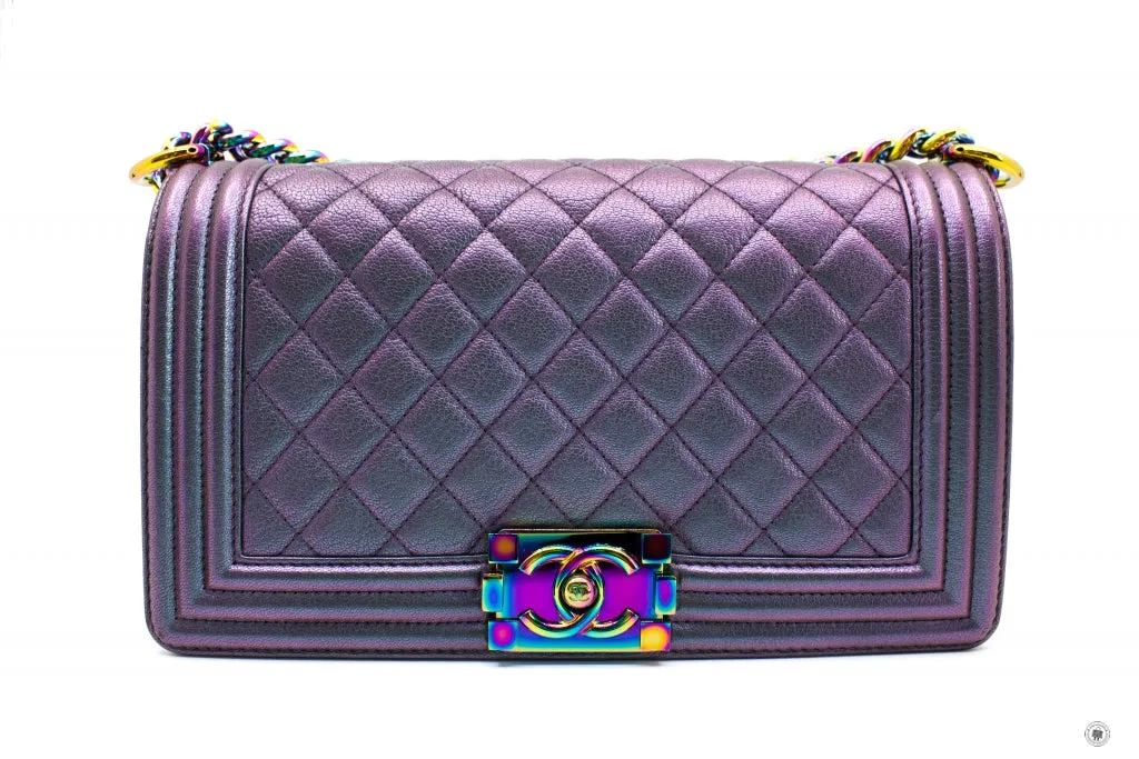 Chanel A67086 Boy Rainbow  Iridescent Purple  Calfskin Medium Shoulder Bags