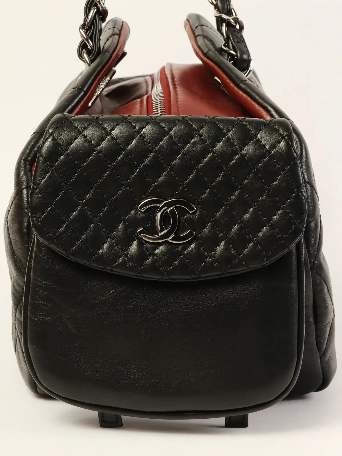 CHANEL Around 2007 Made Double Pockets Cc Mark Plate Chain Shoulder Bag Black
