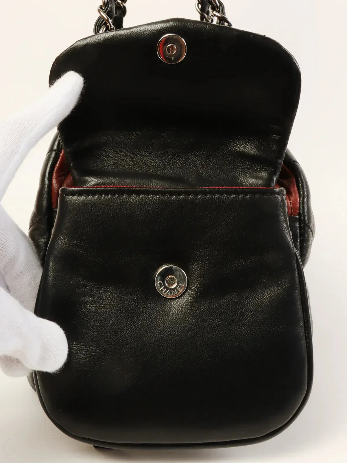 CHANEL Around 2007 Made Double Pockets Cc Mark Plate Chain Shoulder Bag Black