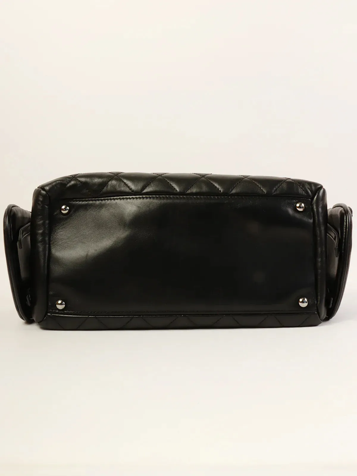CHANEL Around 2007 Made Double Pockets Cc Mark Plate Chain Shoulder Bag Black