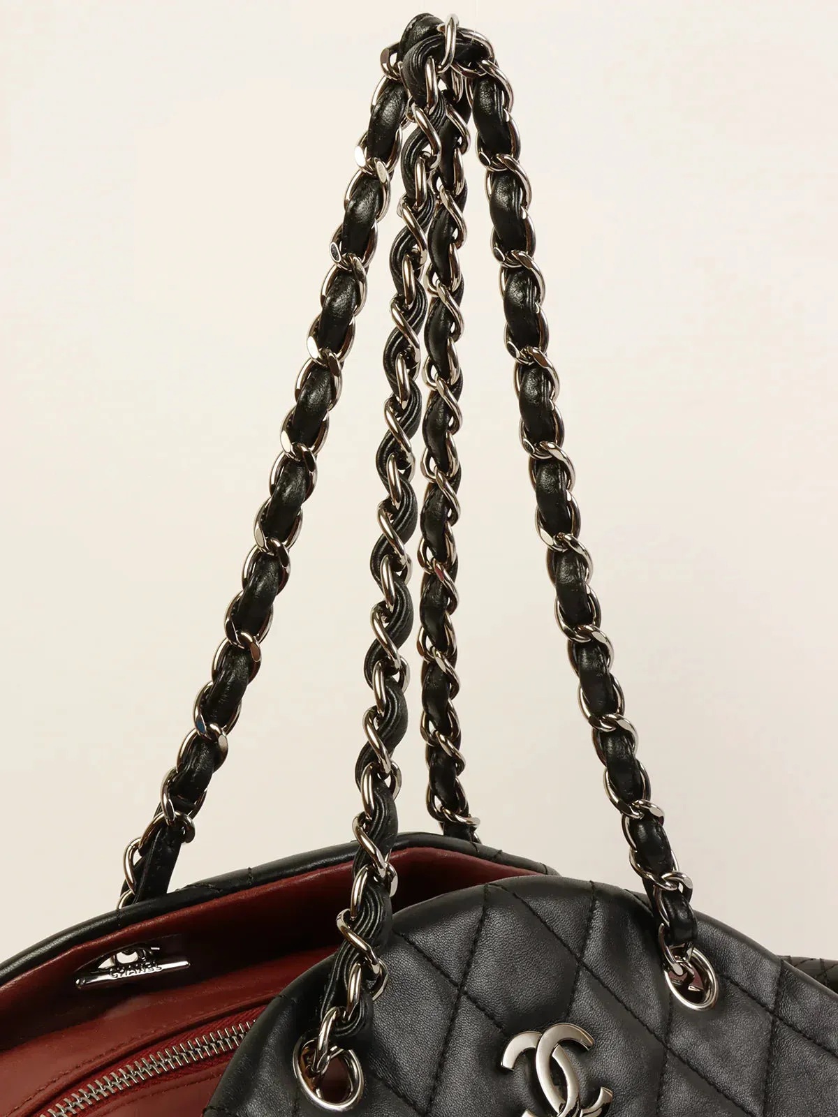 CHANEL Around 2007 Made Double Pockets Cc Mark Plate Chain Shoulder Bag Black