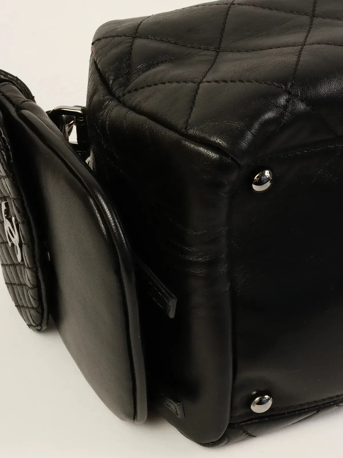 CHANEL Around 2007 Made Double Pockets Cc Mark Plate Chain Shoulder Bag Black