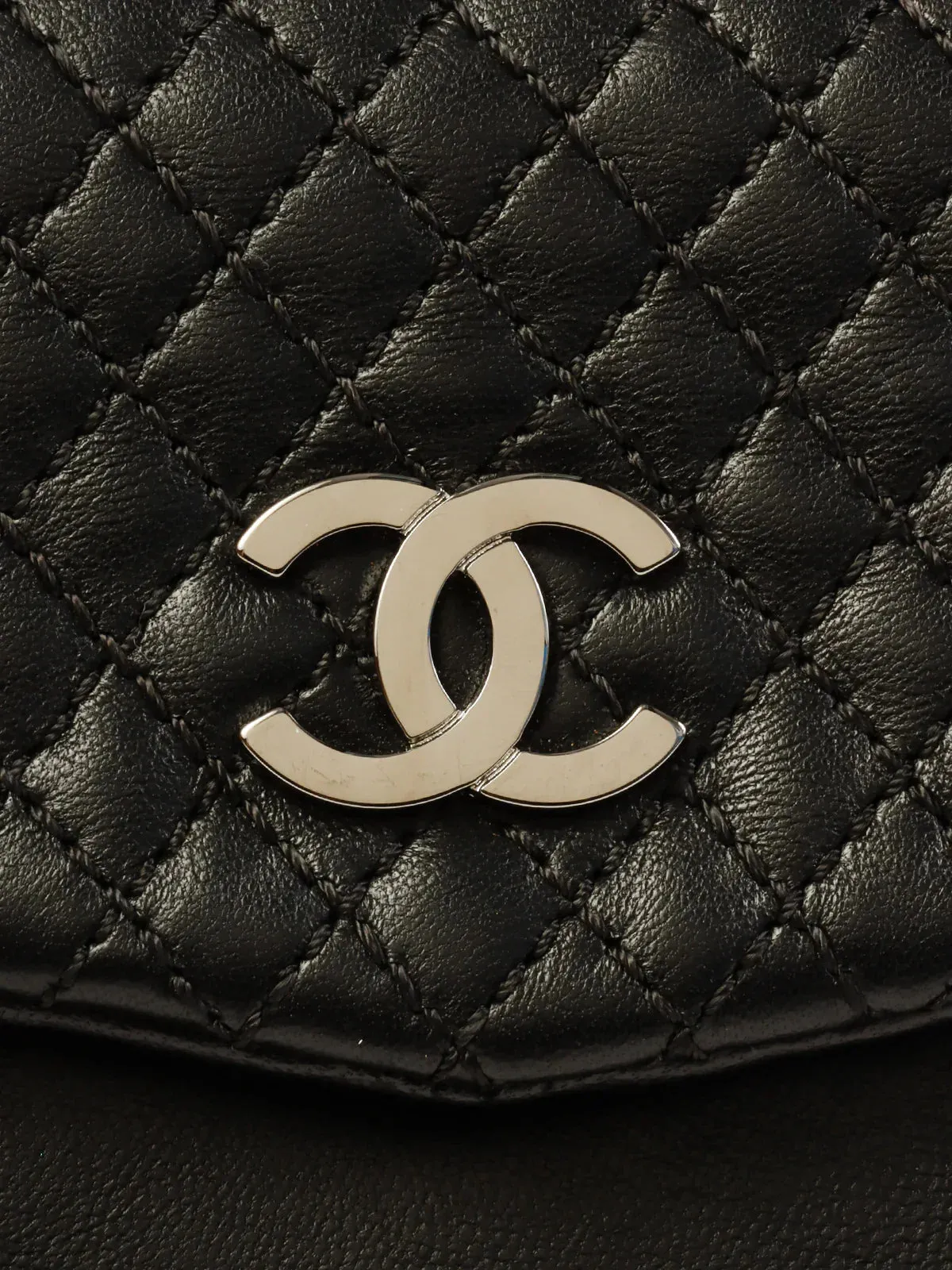 CHANEL Around 2007 Made Double Pockets Cc Mark Plate Chain Shoulder Bag Black
