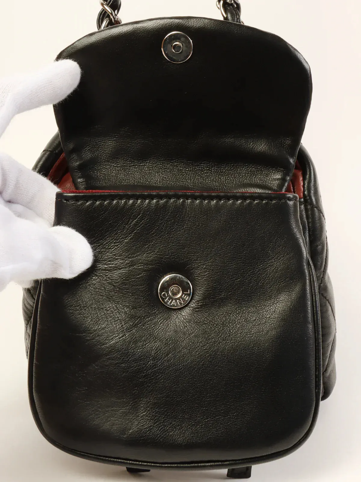CHANEL Around 2007 Made Double Pockets Cc Mark Plate Chain Shoulder Bag Black