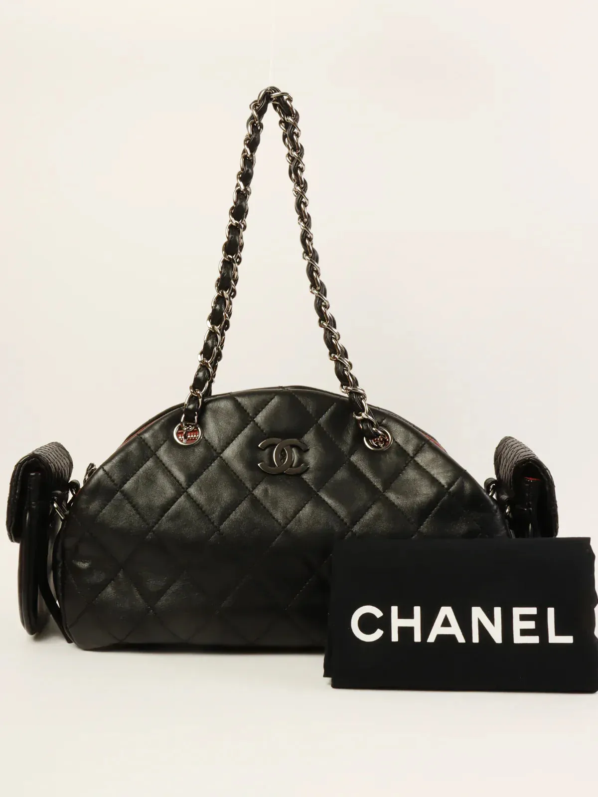 CHANEL Around 2007 Made Double Pockets Cc Mark Plate Chain Shoulder Bag Black