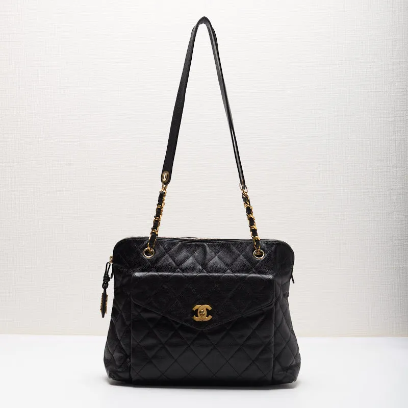 CHANEL / CHANEL Matrasse  Flap Double Chain Sder Caviar S Black   Shoulder Bag Lady Bag Hybrid ?? Ship??  Yaboo Online