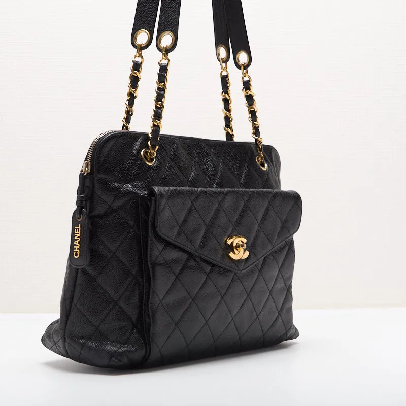 CHANEL / CHANEL Matrasse  Flap Double Chain Sder Caviar S Black   Shoulder Bag Lady Bag Hybrid ?? Ship??  Yaboo Online
