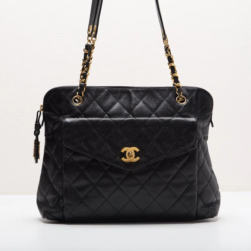 CHANEL / CHANEL Matrasse  Flap Double Chain Sder Caviar S Black   Shoulder Bag Lady Bag Hybrid ?? Ship??  Yaboo Online