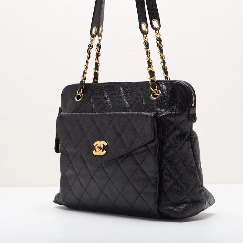 CHANEL / CHANEL Matrasse  Flap Double Chain Sder Caviar S Black   Shoulder Bag Lady Bag Hybrid ?? Ship??  Yaboo Online