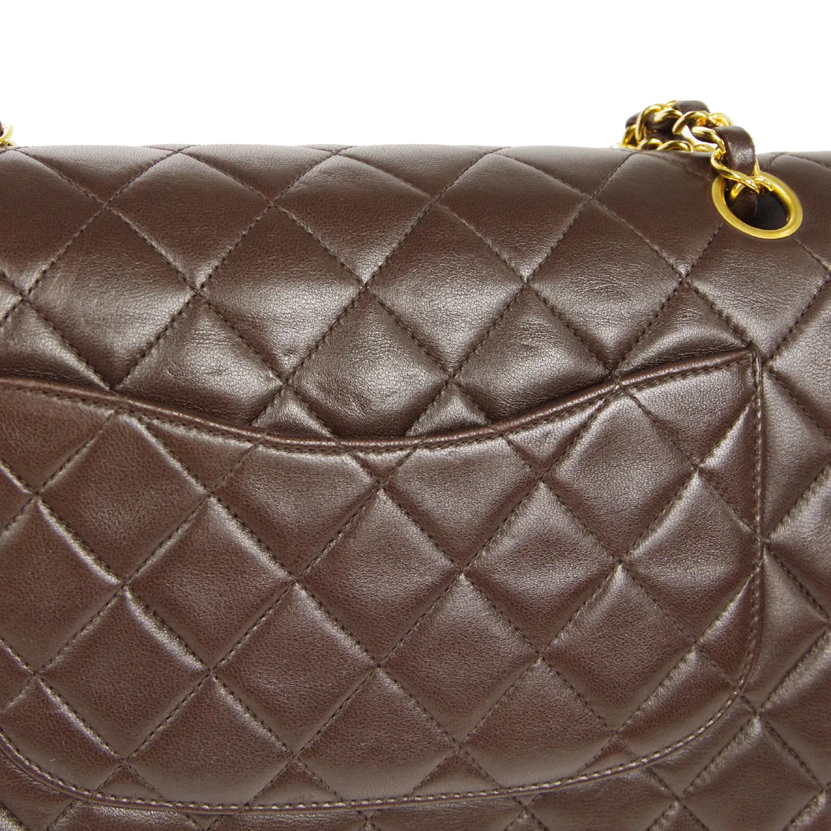 CHANEL * Classic Double Flap Medium Shoulder Bag Brown Lambskin