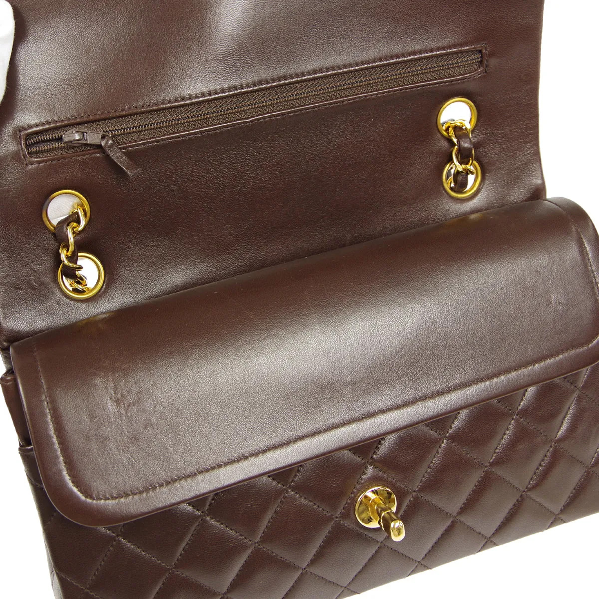 CHANEL * Classic Double Flap Medium Shoulder Bag Brown Lambskin