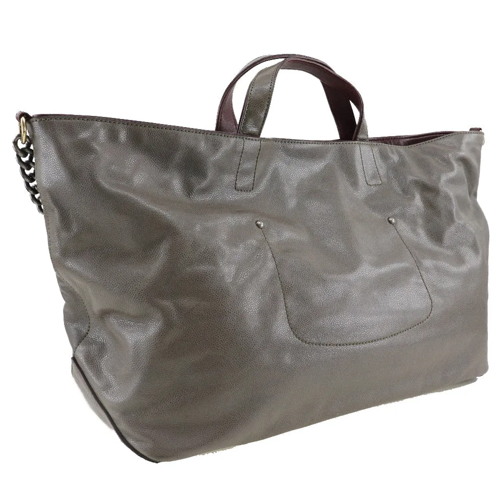 CHANEL Tote Bag Caviar skin gray 2WAY ChainShoulder 2.55 Women Used