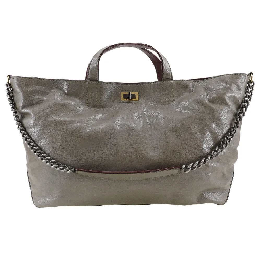 CHANEL Tote Bag Caviar skin gray 2WAY ChainShoulder 2.55 Women Used