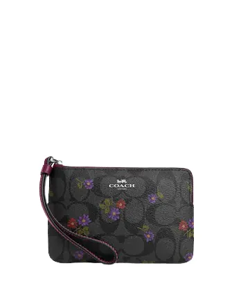Coach Corner Zip Wristlet In Signature Canvas With Country Floral Print