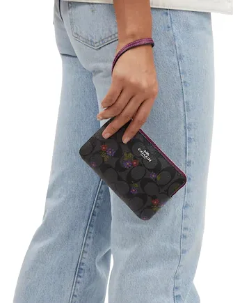 Coach Corner Zip Wristlet In Signature Canvas With Country Floral Print