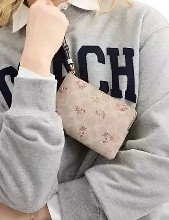 Coach Corner Zip Wristlet In Signature Canvas With Floral Print