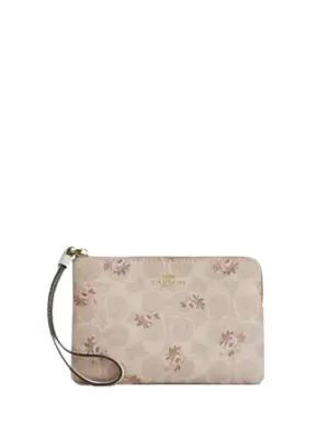 Coach Corner Zip Wristlet In Signature Canvas With Floral Print
