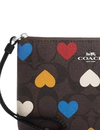 Coach Corner Zip Wristlet In Signature Canvas With Heart Print