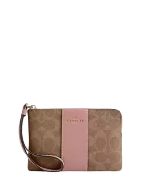 Coach Corner Zip Wristlet In Signature Canvas With Stripe