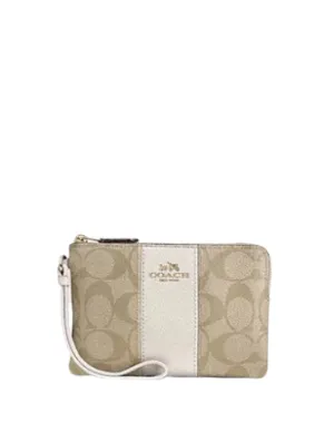 Coach Corner Zip Wristlet In Signature Canvas