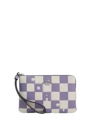 Coach Corner Zip Wristlet With Checkerboard Print