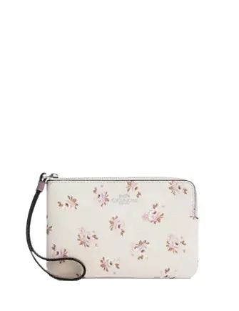 Coach Corner Zip Wristlet With Floral Print