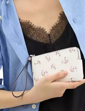 Coach Corner Zip Wristlet With Floral Print
