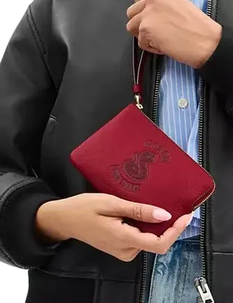 Coach New Year Corner Zip Wristlet With Snake Graphic