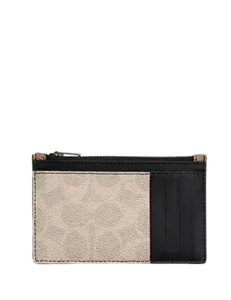 Coach Zip Card Case In Blocked Signature Canvas