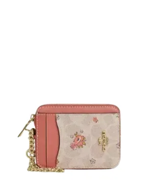 Coach Zip Card Case In Signature Canvas With Floral Print