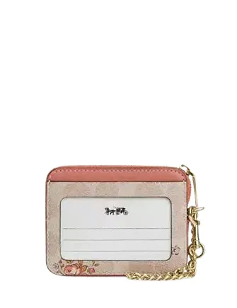 Coach Zip Card Case In Signature Canvas With Floral Print