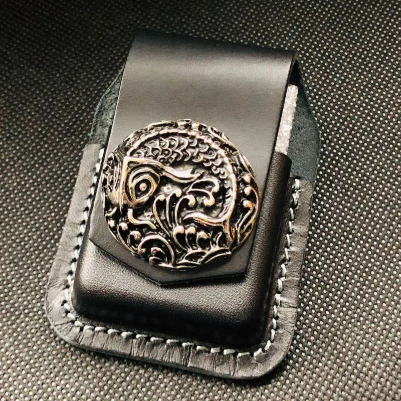 Coffee Handmade Leather Mens Cross Zippo Lighter Holders Lighter Case For Men