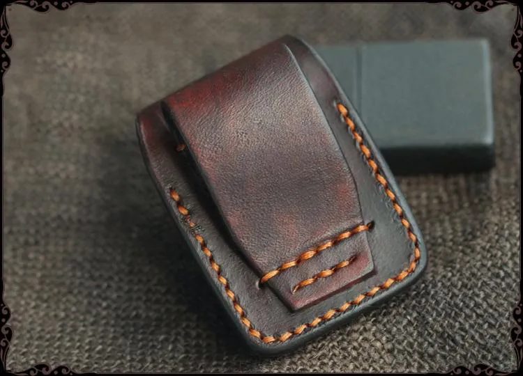 Cool Handmade Coffee Leather Mens Classic Zippo Lighter Case With Belt Loop Standard Lighter Holder for Men