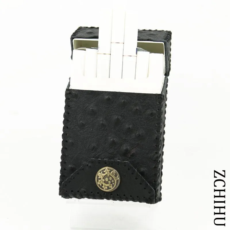 Cool Handmade Leather Mens Black Engraved Cigarette Holder Case for Men