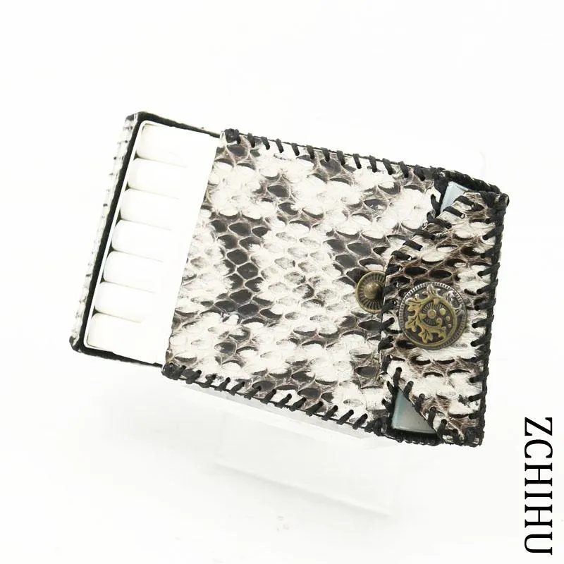 Cool Handmade Leather Snake Mens White Engraved Cigarette Holder Case for Men
