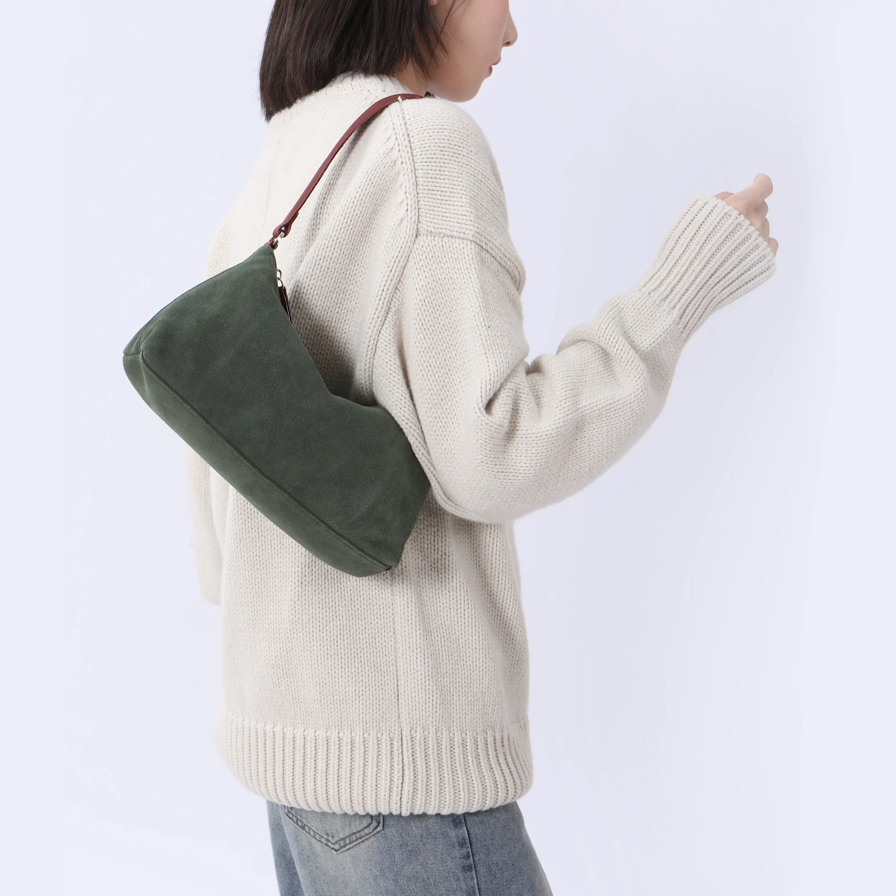 Crescent Suede Shoulder Bag - Tan