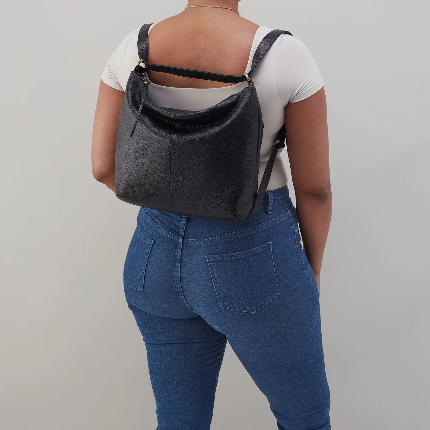 Emily Convertible Backpack In Pebbled Leather - Black