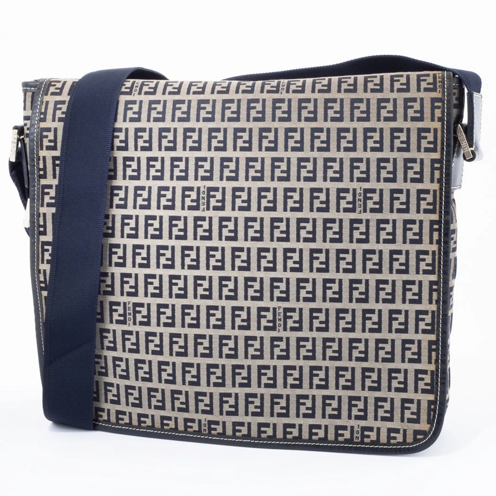 Fendi Zucca Canvas Leather Shoulder Bag (Pre-Owned)