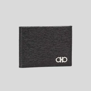 FERRAGAMO Gancini Men's Leather Bifold Wallet Black/Silver 685979