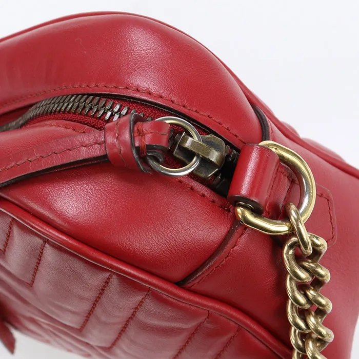 GUCCI 447632 Small Shoulder Bag GG Marmont Diagonal leather Red Women