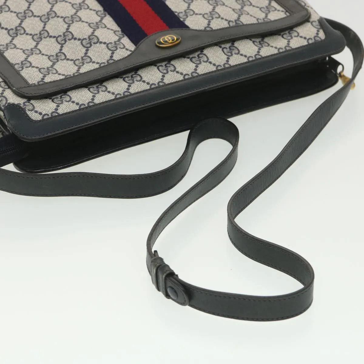 Gucci GG Canvas Sherry Line Shoulder Bag PVC Leather Gray Red Navy  yk6173B