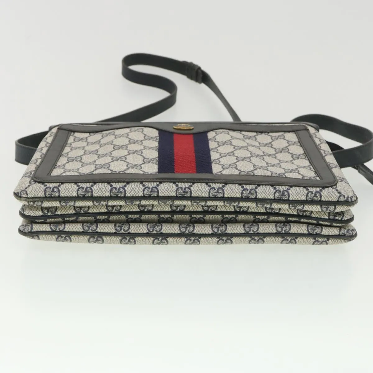Gucci GG Canvas Sherry Line Shoulder Bag PVC Leather Gray Red Navy  yk6173B