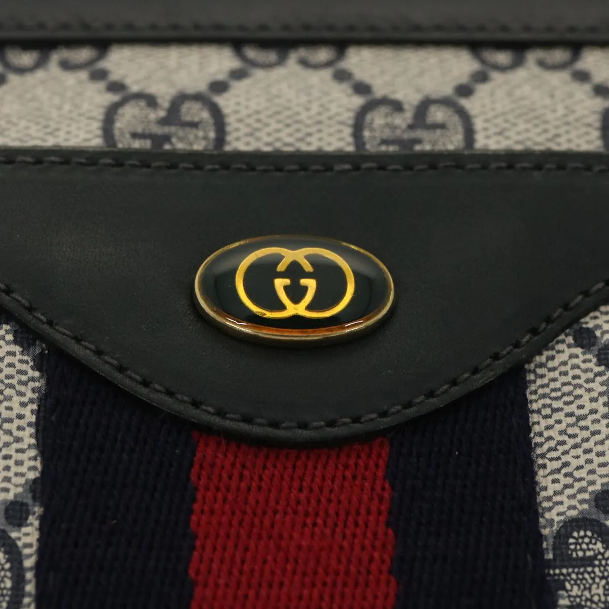 Gucci GG Canvas Sherry Line Shoulder Bag PVC Leather Gray Red Navy  yk6173B