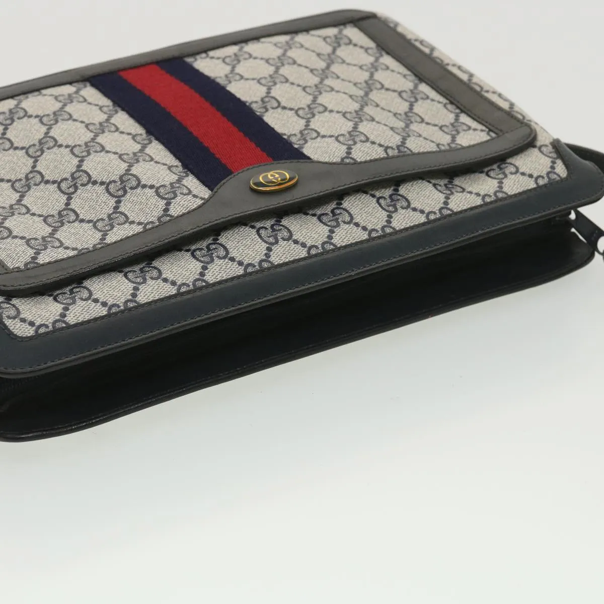 Gucci GG Canvas Sherry Line Shoulder Bag PVC Leather Gray Red Navy  yk6173B