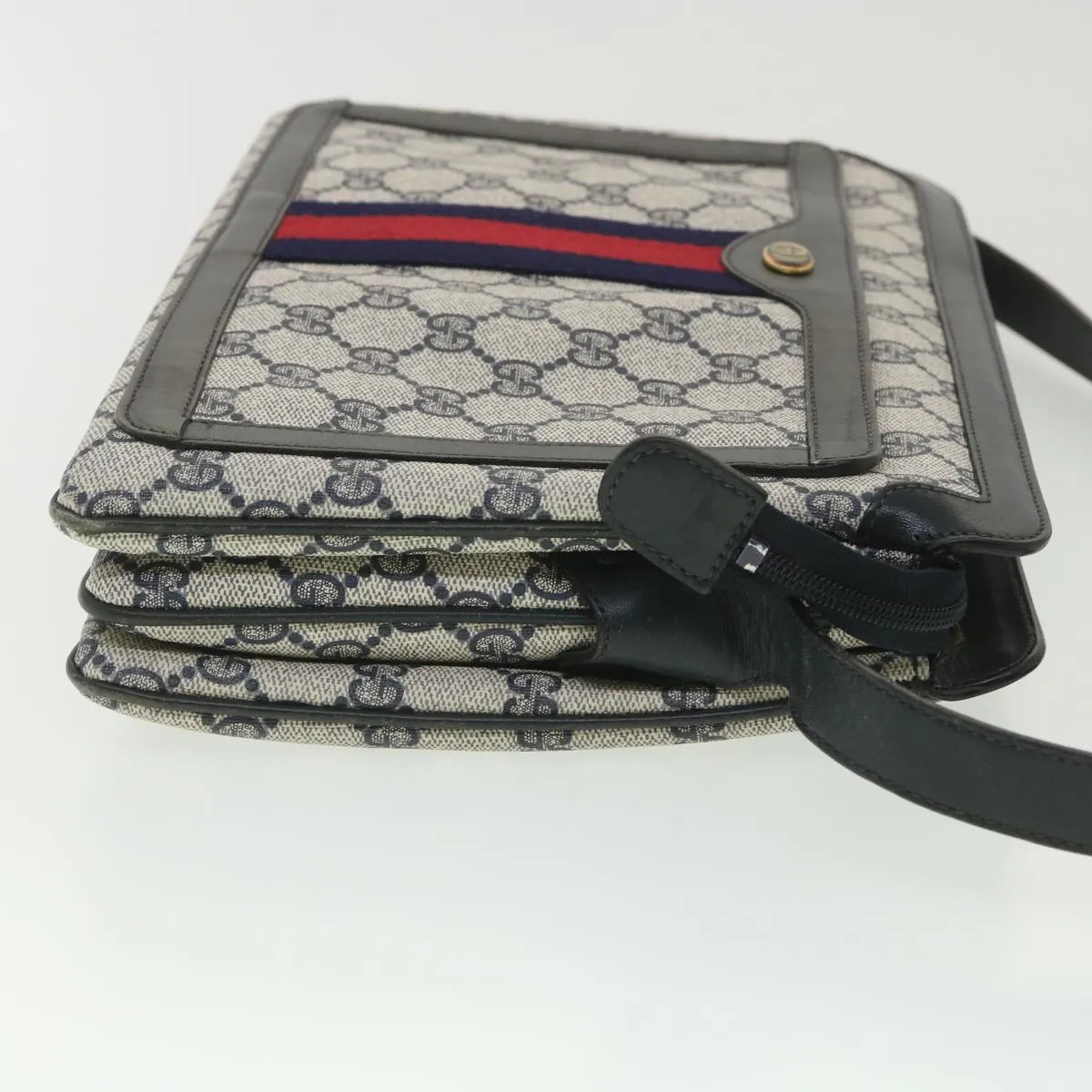 Gucci GG Canvas Sherry Line Shoulder Bag PVC Leather Gray Red Navy  yk6173B