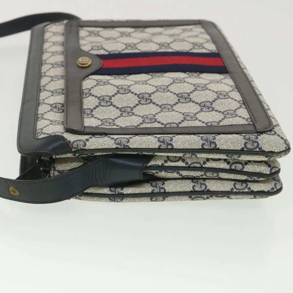 Gucci GG Canvas Sherry Line Shoulder Bag PVC Leather Gray Red Navy  yk6173B