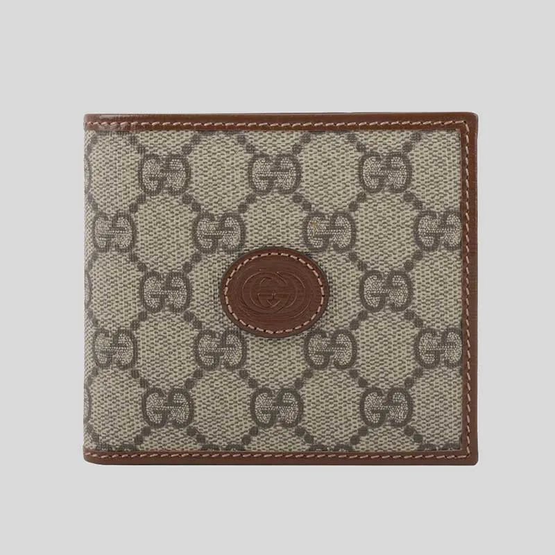 GUCCI GG Supreme Interlocking G Wallet With Coin Compartment Brown 673000