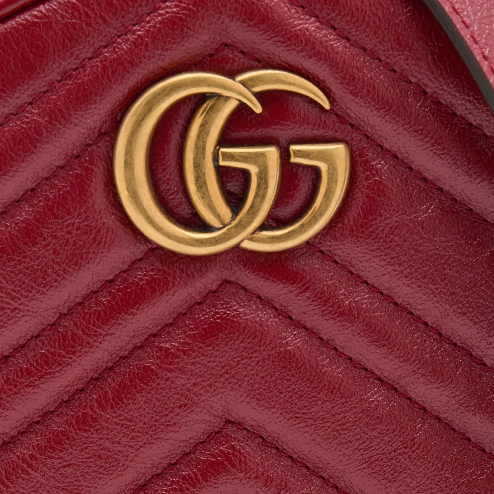 Gucci Red Matelasse Leather Mini GG Marmont Round Shoulder Bag